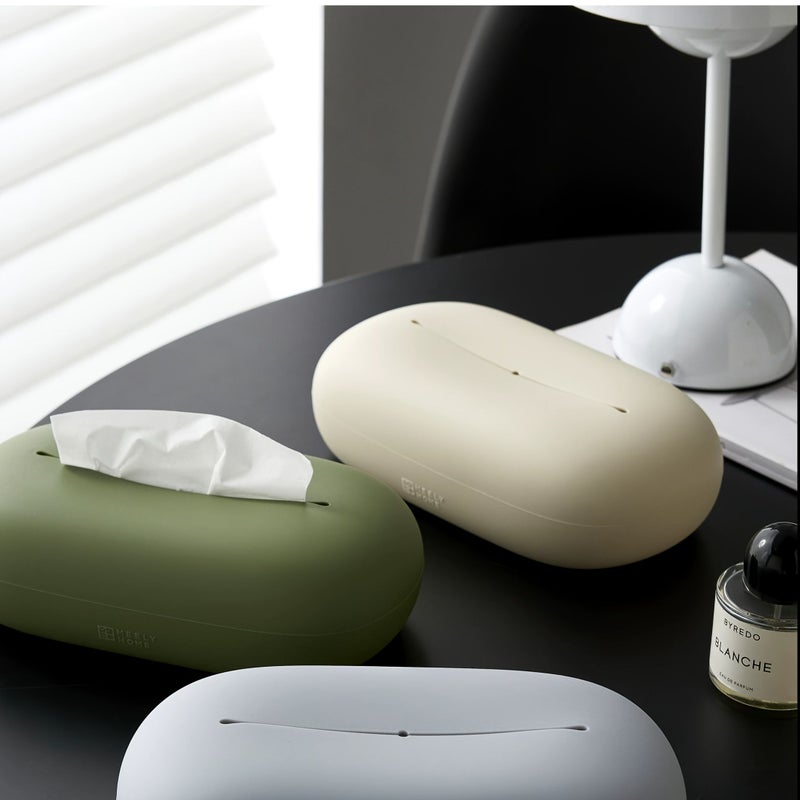 Cream White Silicone Drop Proof Tissue Box Holder For Home Office And Car - Image 2
