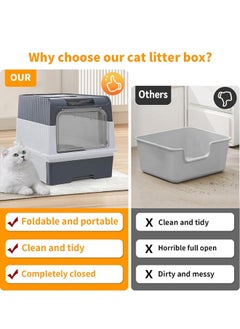 Yoawllty Cat Litter Box with Scoop, Foldable Closed Large Cat Litter Box with Lid, Easy to Clean Oversized Anti-Splash Anti-Leakage Sand Splash-Proof Closed Cat Litter Box  - Image 2