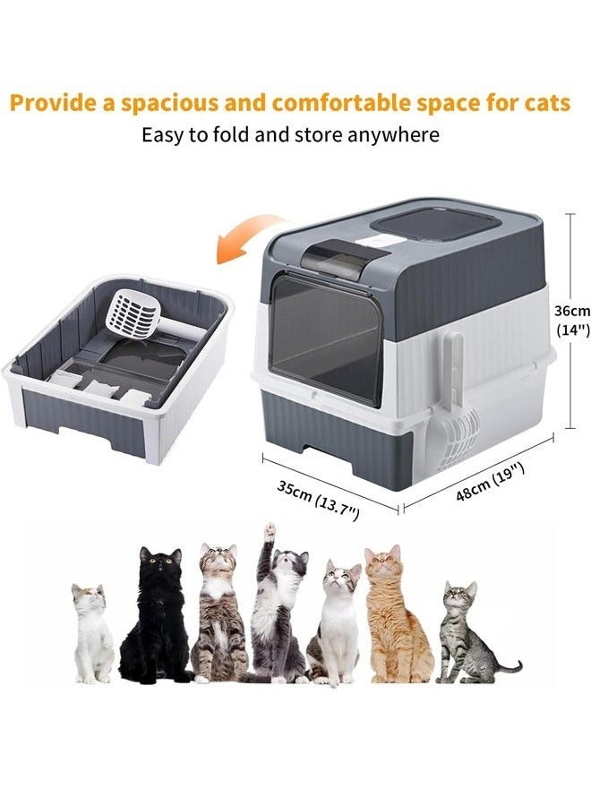 يواوليتي لتر بوكس قطط مع مغرفة,ليتر بوكس للقطط,لتر بوكس، صندوق فضلات قطط كبير قابل للطي ومغلق مع غطاء، سهل التنظيف، كبير الحجم، مقاوم للرذاذ والتسرب، مقاوم للرمل، مغلق - Image 2
