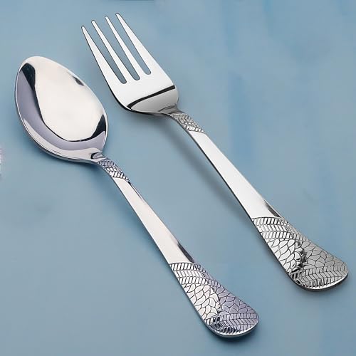 Parage 12 Pieces Stainless Steel Cutlery Set, 16 cm, Premium Cutlery for Home & Kitchen, Luxury Dining Tableware Gift for House Warming, Silver Imperial Design (6 Dinner Spoons & 6 Dinner Forks) - Image 1