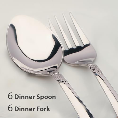 Parage 12 Pieces Stainless Steel Cutlery Set, 16 cm, Premium Cutlery for Home & Kitchen, Luxury Dining Tableware Gift for House Warming, Silver Imperial Design (6 Dinner Spoons & 6 Dinner Forks) - Image 3