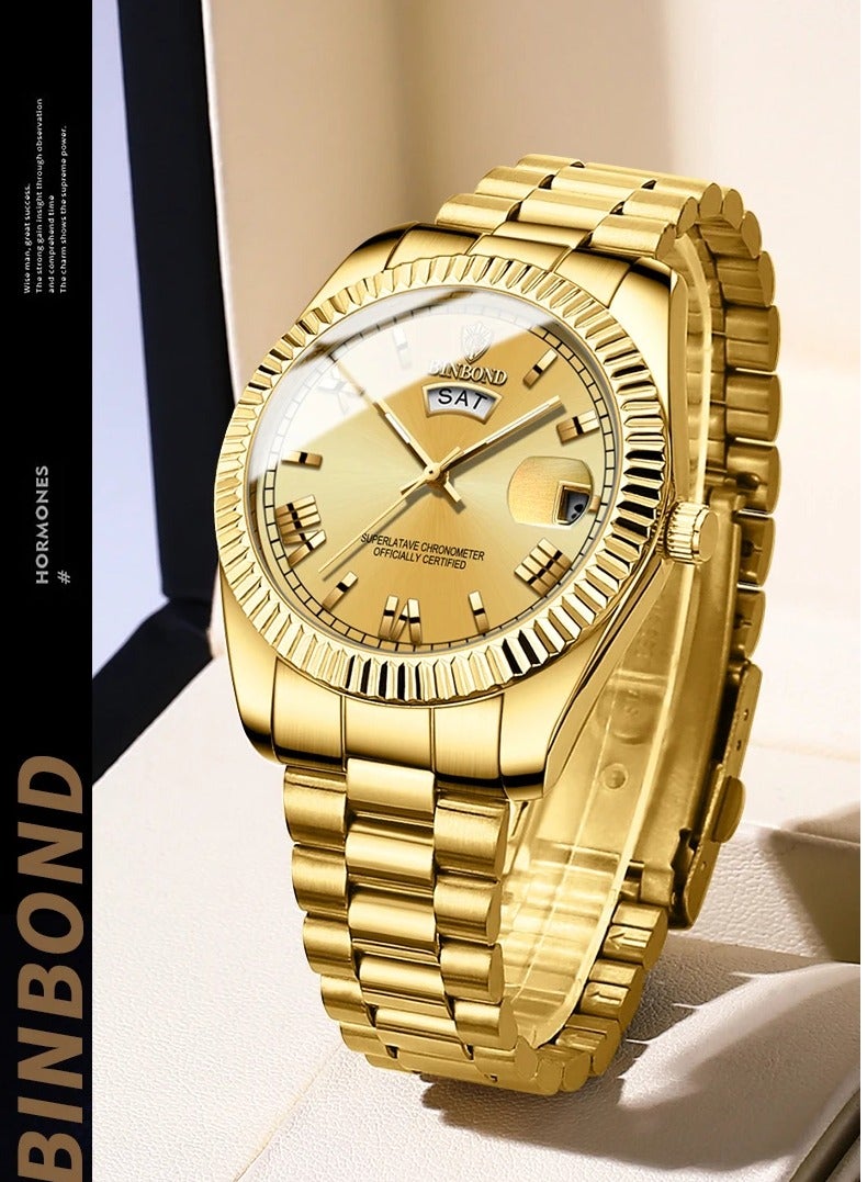 BINBOND New Men' s Steel Belt, Waterproof and Leisure Classic, Double Calendar Luminous, Simple and Atmospheric. - Image 2
