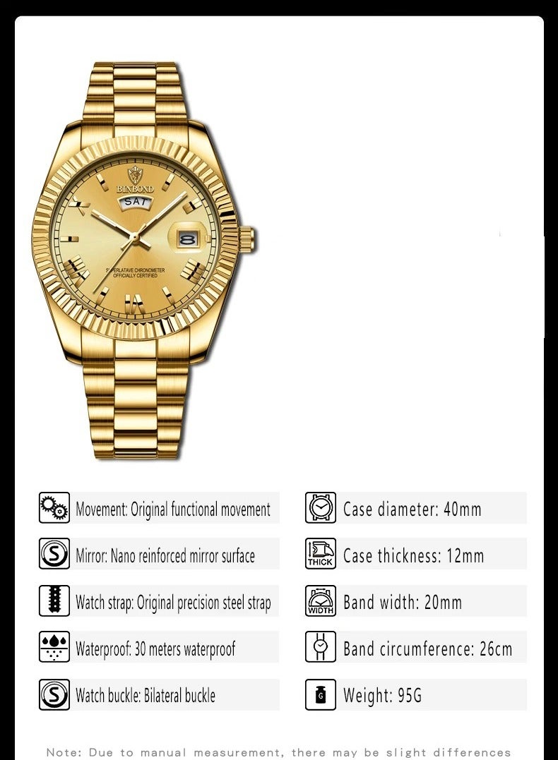 BINBOND New Men' s Steel Belt, Waterproof and Leisure Classic, Double Calendar Luminous, Simple and Atmospheric. - Image 3