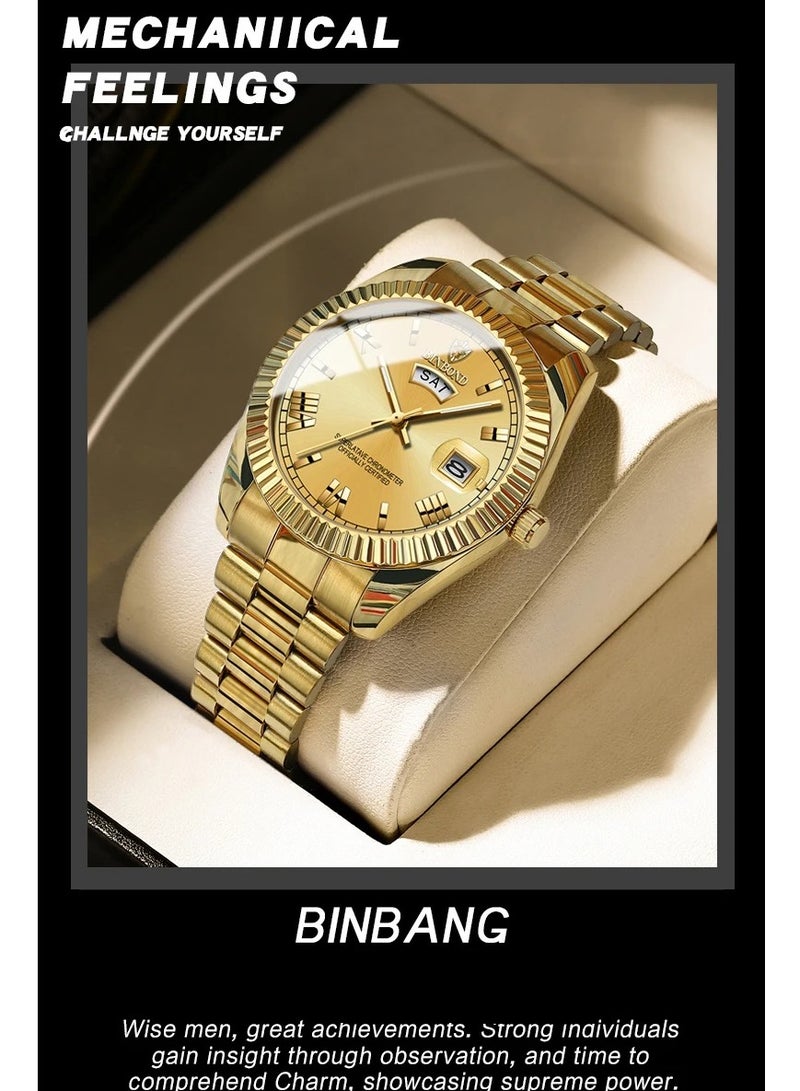 BINBOND New Men' s Steel Belt, Waterproof and Leisure Classic, Double Calendar Luminous, Simple and Atmospheric. - Image 4