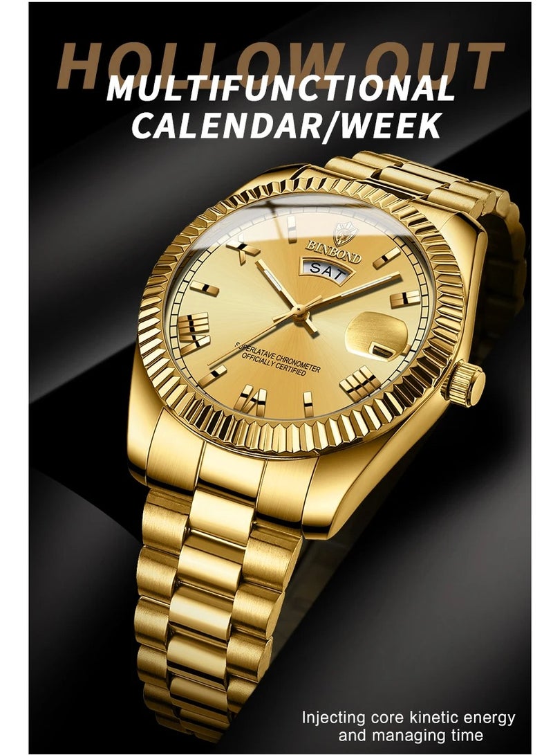 BINBOND New Men' s Steel Belt, Waterproof and Leisure Classic, Double Calendar Luminous, Simple and Atmospheric. - Image 5