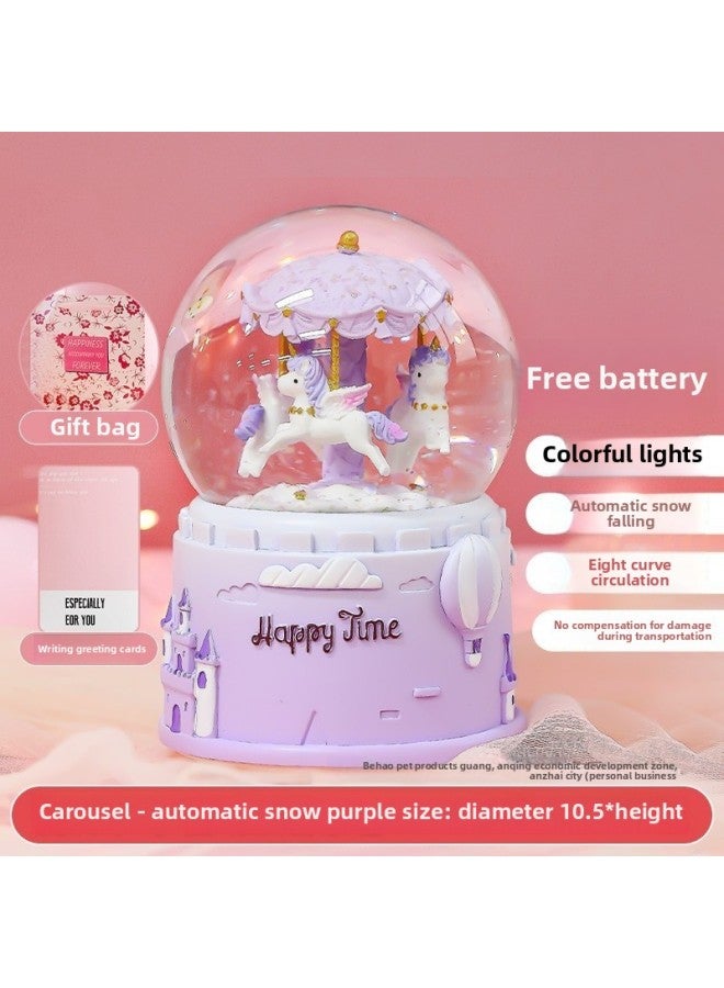 Crystal Ball Music Music Music Box Girl Princess June 1 Children's Birthday Gift Glass Ball Rotatable Trojan Horse Ornaments-Color:Extra Large - A Deer With Flowers - Green Deer - Image 5