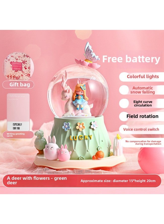 Crystal Ball Music Music Music Box Girl Princess June 1 Children's Birthday Gift Glass Ball Rotatable Trojan Horse Ornaments-Color:Extra Large - A Deer With Flowers - Green Deer - Image 1
