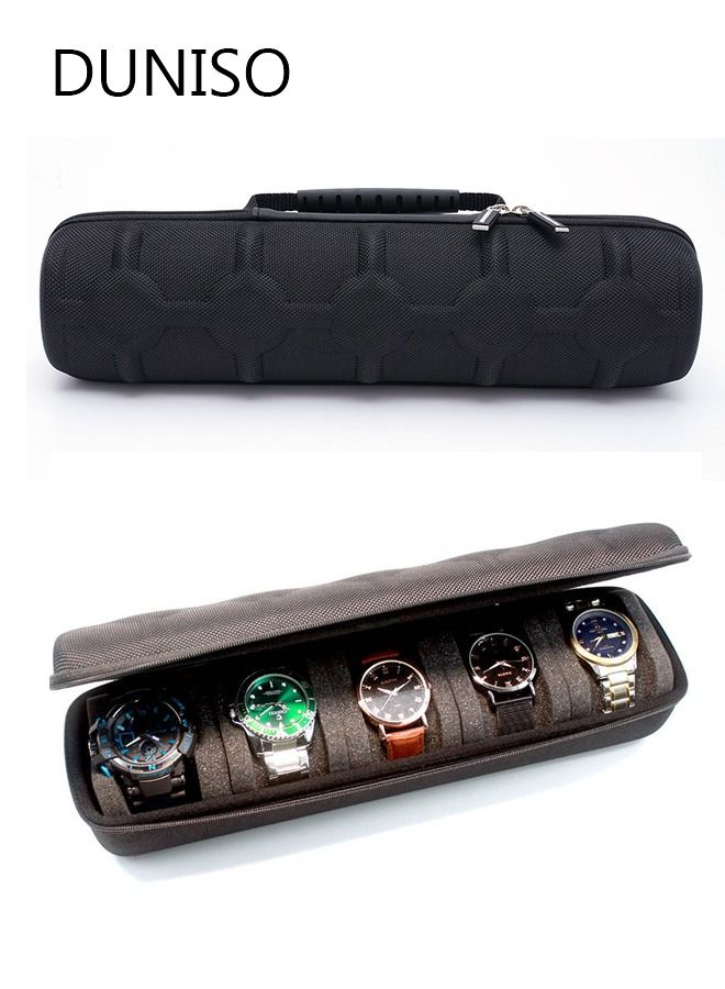 DUNISO Watch Roll Travel Case Organizer For 5 Watches, Storage Organizer And Display With Innovative Watch Pillow, Fit Large Up To 60mm Faced Watches (Black, 5Slot) - Image 1