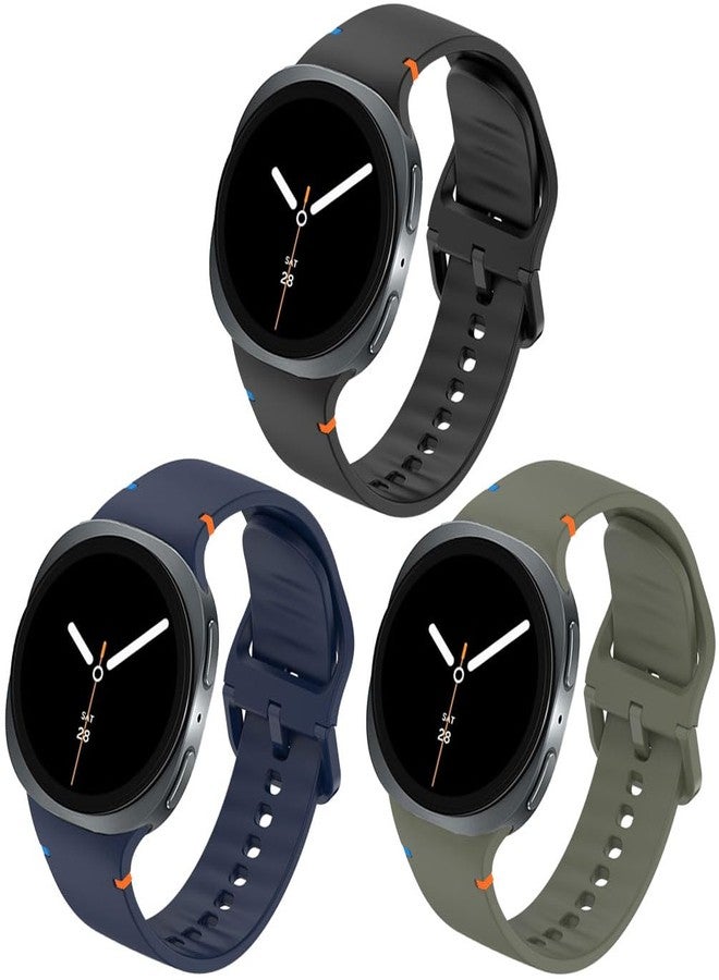 Sankel [3 Pack] Straps Compatible for Samsung Galaxy Watch 8 40mm 44mm/Galaxy Watch 8 Classic 46mm Bands, Soft Silicone Sport Replacement Straps Wristband for Women Men (Black+Army Green+Midnight Blue) - Image 1