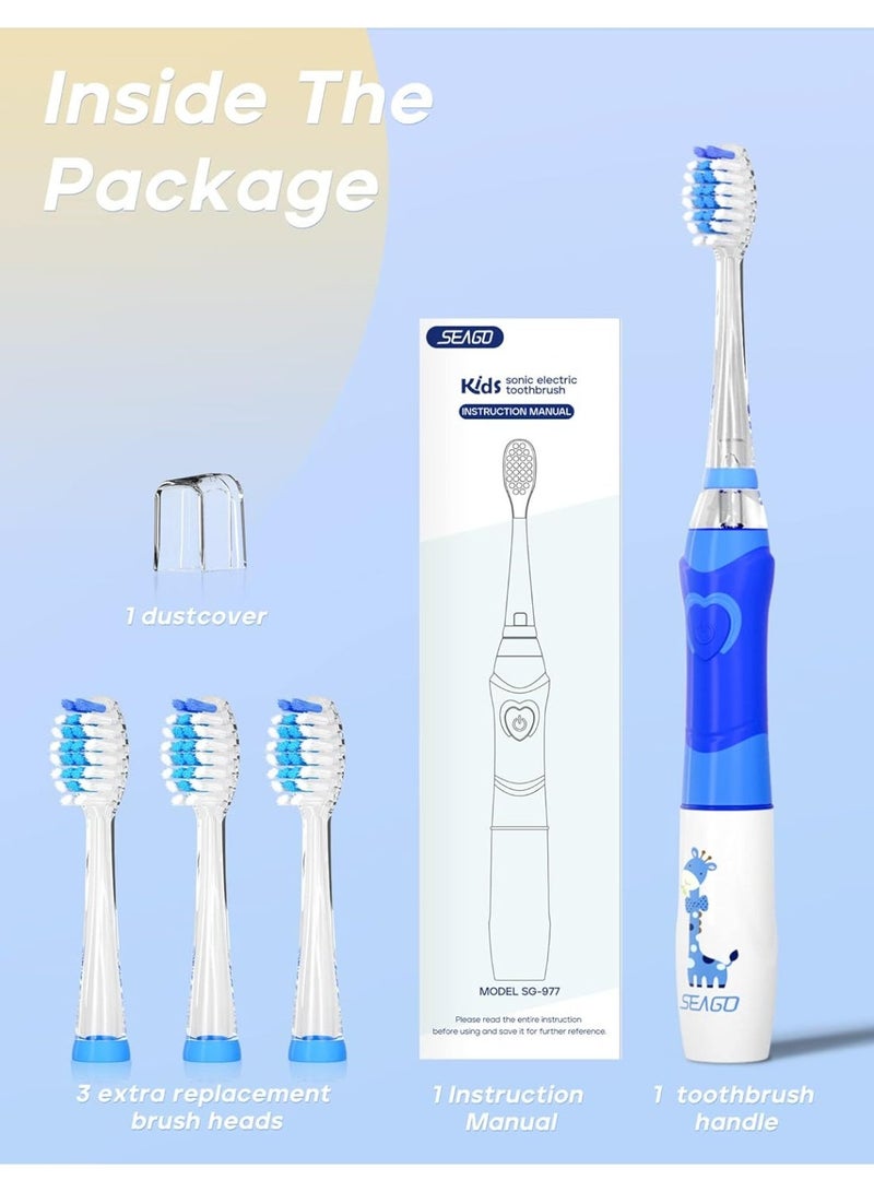 سيجو فرشاة أسنان كهربائية للأطفال من سيجو، مزودة بمؤقت تنظيف لمدة دقيقتين و4 رؤوس فرشاة بديلة، وإضاءة LED بألوان قوس قزح تجعل تنظيف الأسنان ممتعًا، فرشاة أسنان تعمل بالبطارية للأولاد من عمر 4 إلى 12 سنة، لون أخضر، موديل SG-977 - Image 3