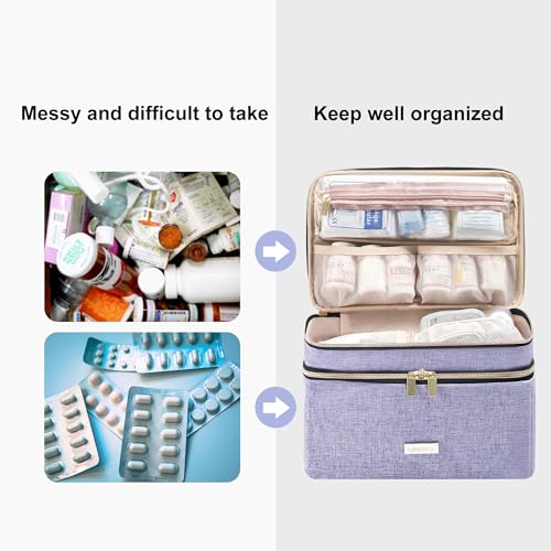 Lexeeco Medicine Storage Bag Pill Bottle Organizer with Portable Small Pouch Travel Medication Bottle Organizer for Emergency Home First Aid Box Kit (Purple) - Image 3
