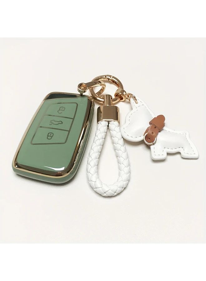 غطاء مفتاح السيارة الأخضر من نوع Green Key Fob Cover Case لسيارات فولكس فاجن تيجوان، أطلس، جيتا، باسات، جولف، أولتراك، مع حماية ذكية للمفتاح وسلسلة مفاتيح. - Image 5