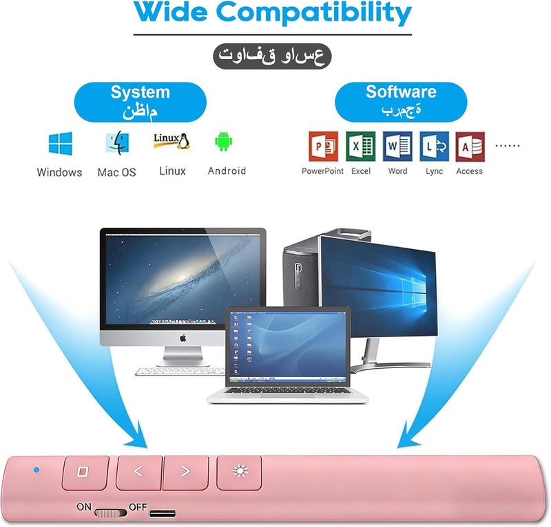 جهاز التحكم عن بعد للعروض التقديمية اللاسلكي، مقدم USB بتردد 2.4 جيجاهرتز مع مؤشر ليزر أحمر ووظيفة الارتباط التشعبي والتحكم في الصفحة ومستوى الصوت، نقر للعروض التقديمية لأجهزة Mac/PC/Laptop/Keynote/PPT - Image 2