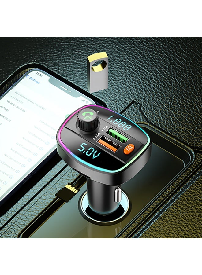 جهاز إرسال FM بشاشة مزدوجة، مزود بتقنية بلوتوث، راديو سيارة، مشغل MP3، مع محولين USB للشحن السريع للسيارة - Image 2
