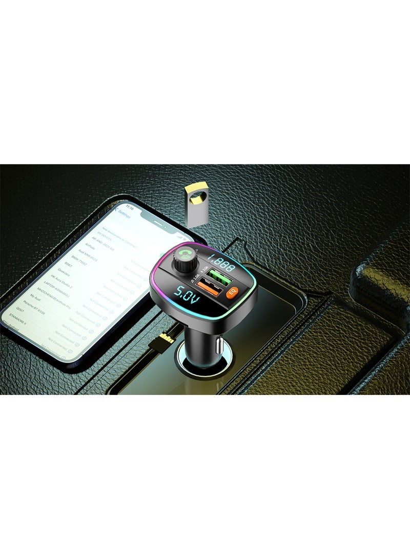 جهاز إرسال FM بشاشة مزدوجة، مزود بتقنية بلوتوث، راديو سيارة، مشغل MP3، مع محولين USB للشحن السريع للسيارة - Image 3