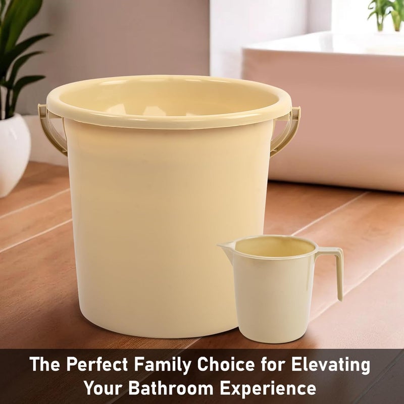 Urbane Home Urbane Home Set of 10 Bathroom Combo Set 5 Piece Bucket 5 Piece Mug Combo Set for Bathroom Bathing Set Bathware Set Modern Bathroom Accessories Set Beige  - Image 2