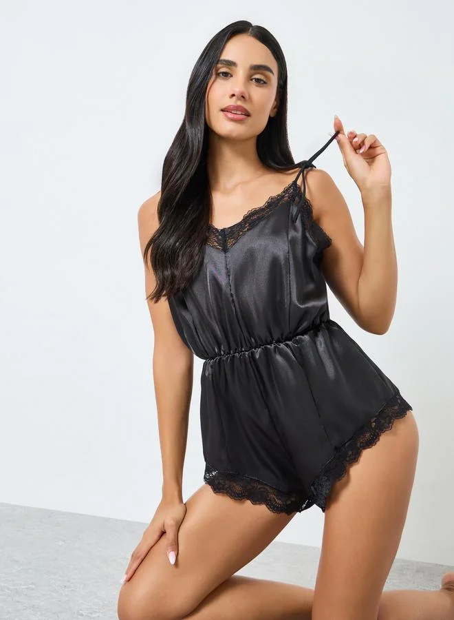 Styli Lace Edge Satin Teddy
