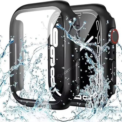 newtechno [2 PACK] Waterproof Hard PC Case Compatible with Apple Watch Series 11/10 46mm with Tempered Glass Full Screen Protector, Full Coverage, Touch Sensitive, Ultra-Thin HD Bumper Cover for iWatch Black - Image 2