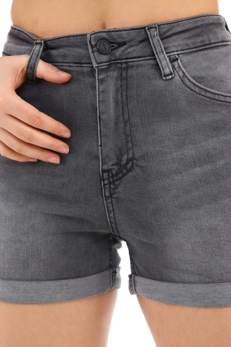 Cedy Denim Women New Yor Gray High Waist Double Leg Denim Shorts Mini Jean Shorts C604