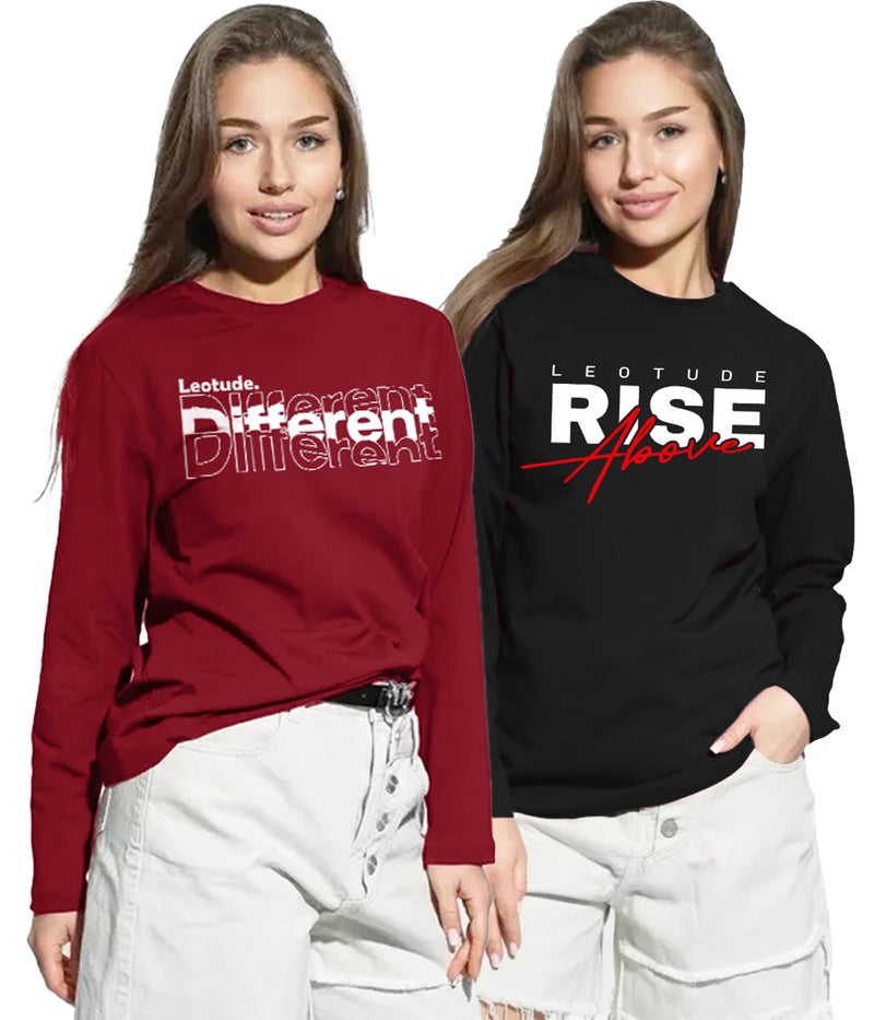 LEOTUDE Women's Round Neck Full Sleeve Boyfriend Fit Women T-Shirt Combo (PO2_GRL_32_Full_Sleeve_Combo_P_Multi 2_3XL) - Image 1