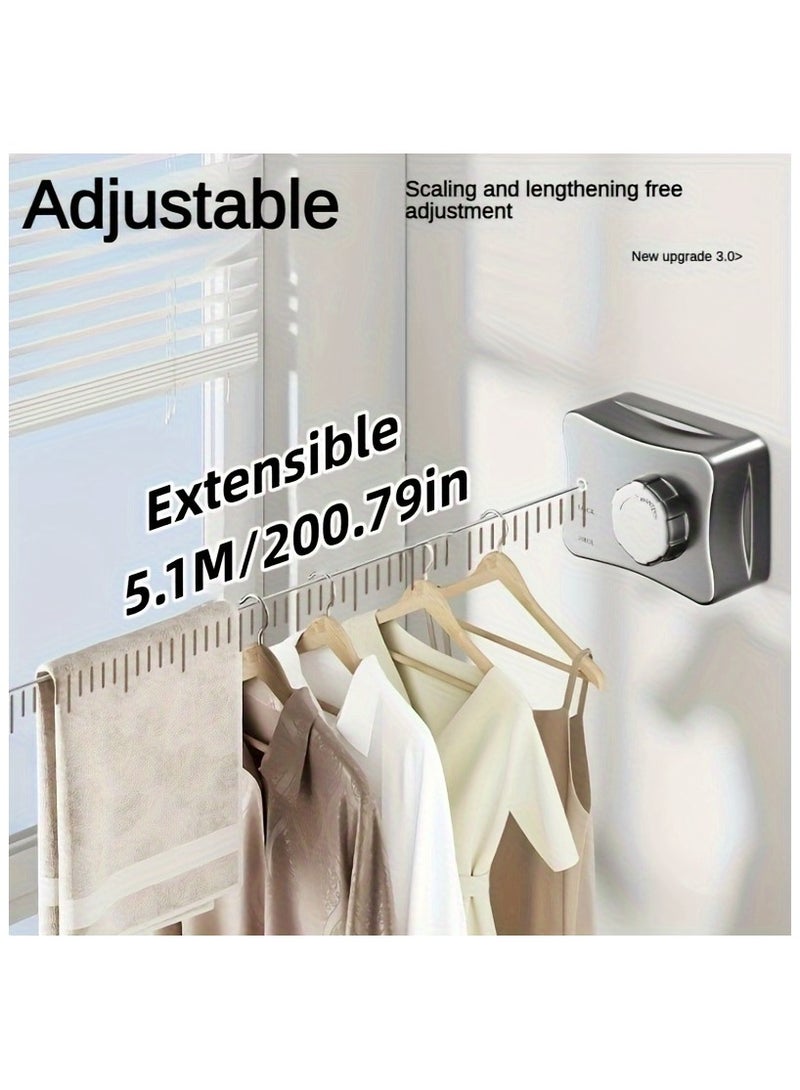 Heavy-Duty Retractable Clothesline - 5.1m Stainless Steel, Indoor/Outdoor Invisible Laundry Line for Towels & Quilts, Perfect for Rental Rooms & Balconies - Image 2