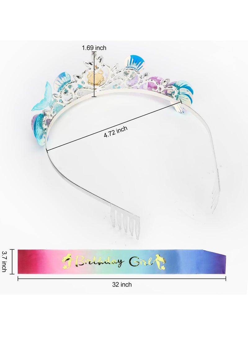 SYOSI Mermaid Birthday Decorations Mermaid Crown and Sash Rainbow Satin Sash Sweet Party Supplies Accessories for Kids - Image 3