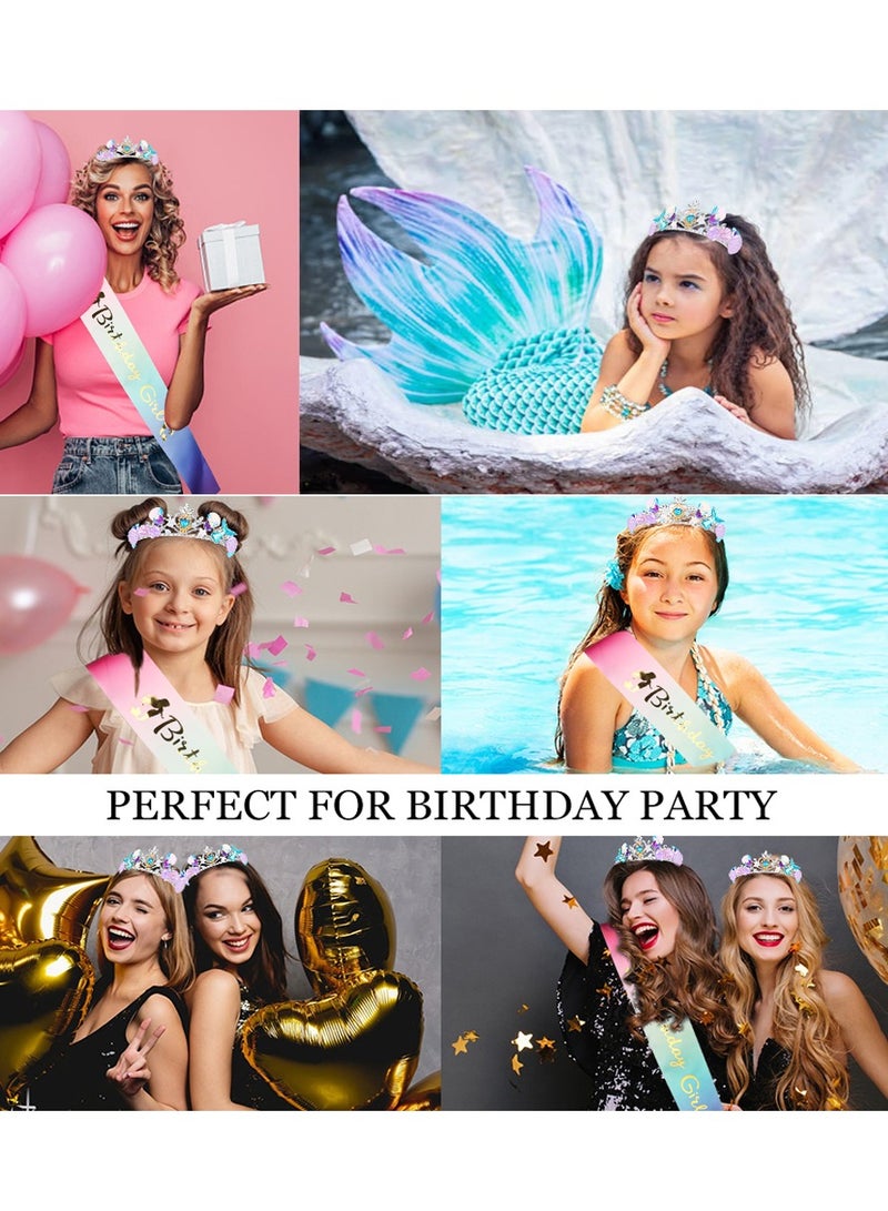 SYOSI Mermaid Birthday Decorations Mermaid Crown and Sash Rainbow Satin Sash Sweet Party Supplies Accessories for Kids - Image 4