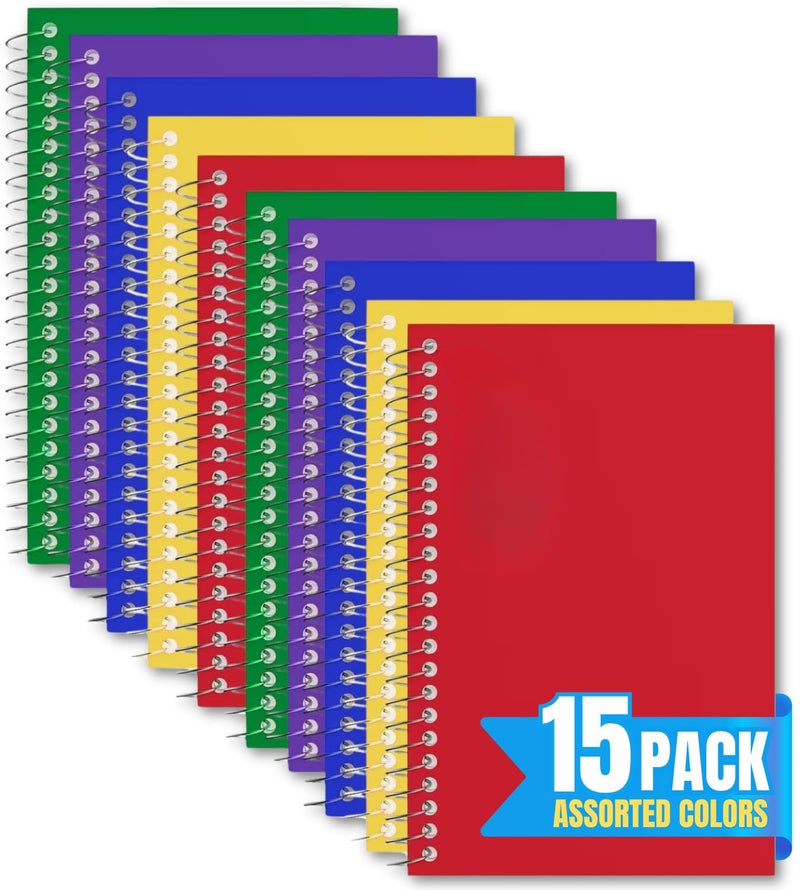 1InTheOffice Small Spiral Notebook 4x6, Spiral Memo Pads, Memo Book, College Ruled, Small Notepads 4X6 inches, Assorted Colors, 50Sheets/Pad, 15 Pads/Pack - Image 1