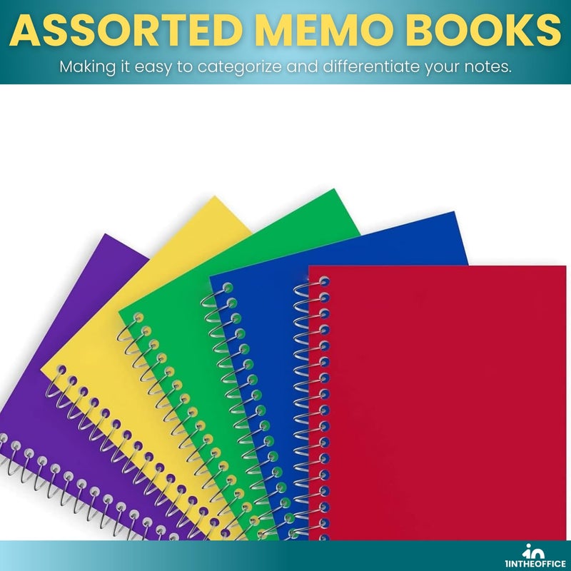 1InTheOffice Small Spiral Notebook 4x6, Spiral Memo Pads, Memo Book, College Ruled, Small Notepads 4X6 inches, Assorted Colors, 50Sheets/Pad, 15 Pads/Pack - Image 4