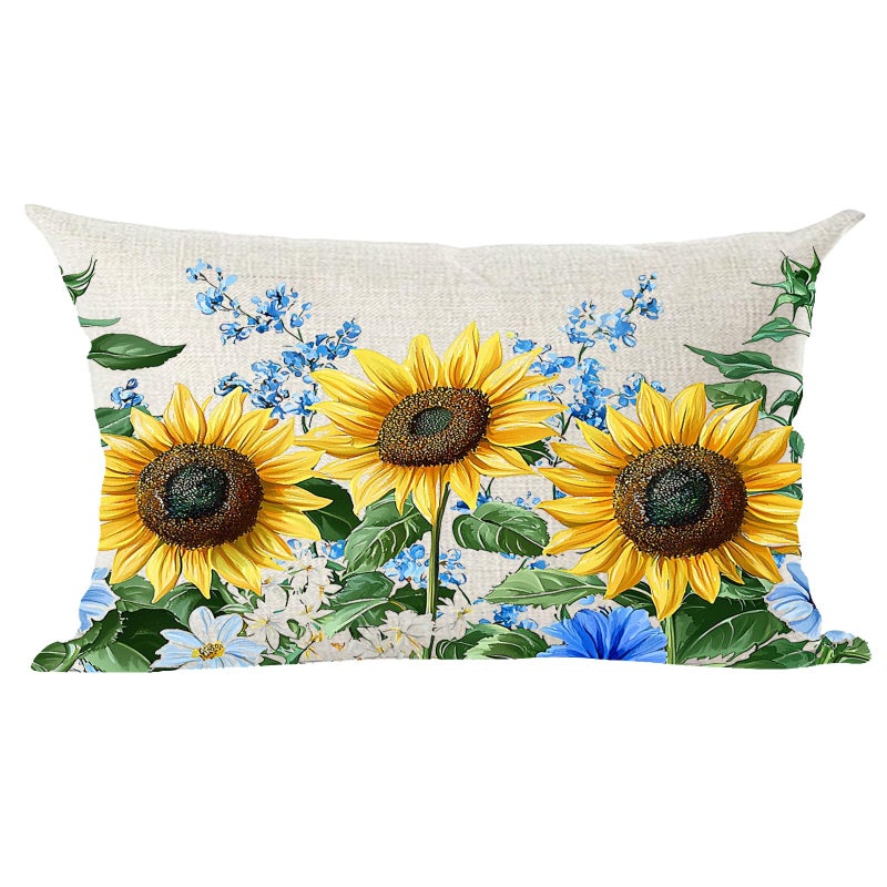 Ramirar Watercolor Yellow Sunflowers Blue Flowers Summer Decorative Lumbar Throw Pillow Cover Case Home Living Room Bed Sofa Car Cotton Linen Rectangular 12 x 20 Inches - Image 2