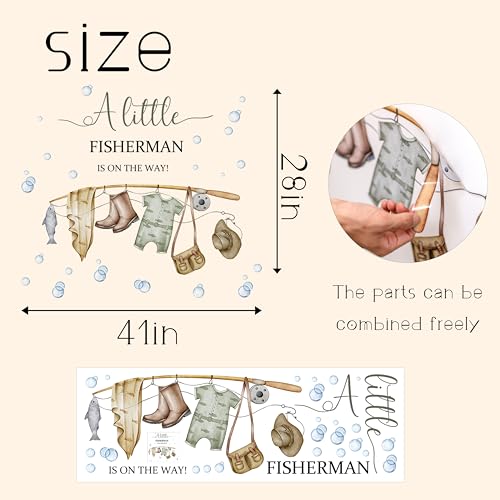 Capiont A Little Fisherman is on The Way Decal -Fishing Baby Shower Decorations,Gone Fishing Baby Shower Party Balloon Arch Stickers for Boys - Image 5