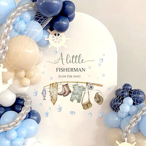 Capiont A Little Fisherman is on The Way Decal -Fishing Baby Shower Decorations,Gone Fishing Baby Shower Party Balloon Arch Stickers for Boys - Image 1