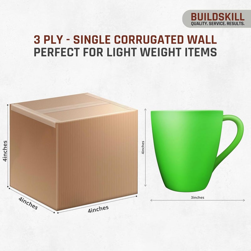 BUILDSKILL Pack of 100 | 3 Ply | 4"X4"X4" Cardboard Boxes for Packaging | Brown Corrugated Box for Packing | Shipping | Home Shifting | Parcel | Courier Packing box | Extra Small Carton Box - Recycled - Image 3