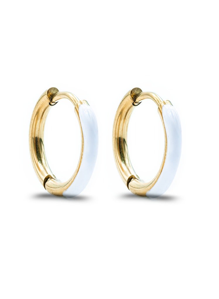 سي-بو أقراط C-BO الذهبية والبيضاء مع حلقة – تصميم بسيط بلونين، مجوهرات خفيفة الوزن ومضادة للحساسية للنساء