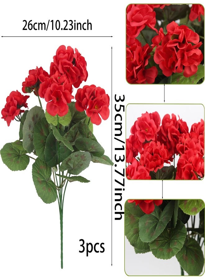 CITYES 3 Pcs Artificial Geraniums Flowers Silk Geraniums for Outdoors UV Resistant Red Fake Geranium Bush Faux Flowers Plant for Planter Garden Home Decor Indoor Patio Vase Table Centerpiece - Image 2