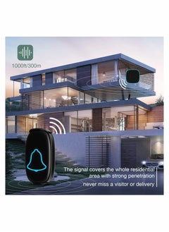 SYOSI Wireless Doorbell, Waterproof Door Bell with 38 Melodies and Led Flash,1000-Foot Range, 4 Level Volume, 2 Remote Buttons & 1 Receiver (Black)  - Image 4