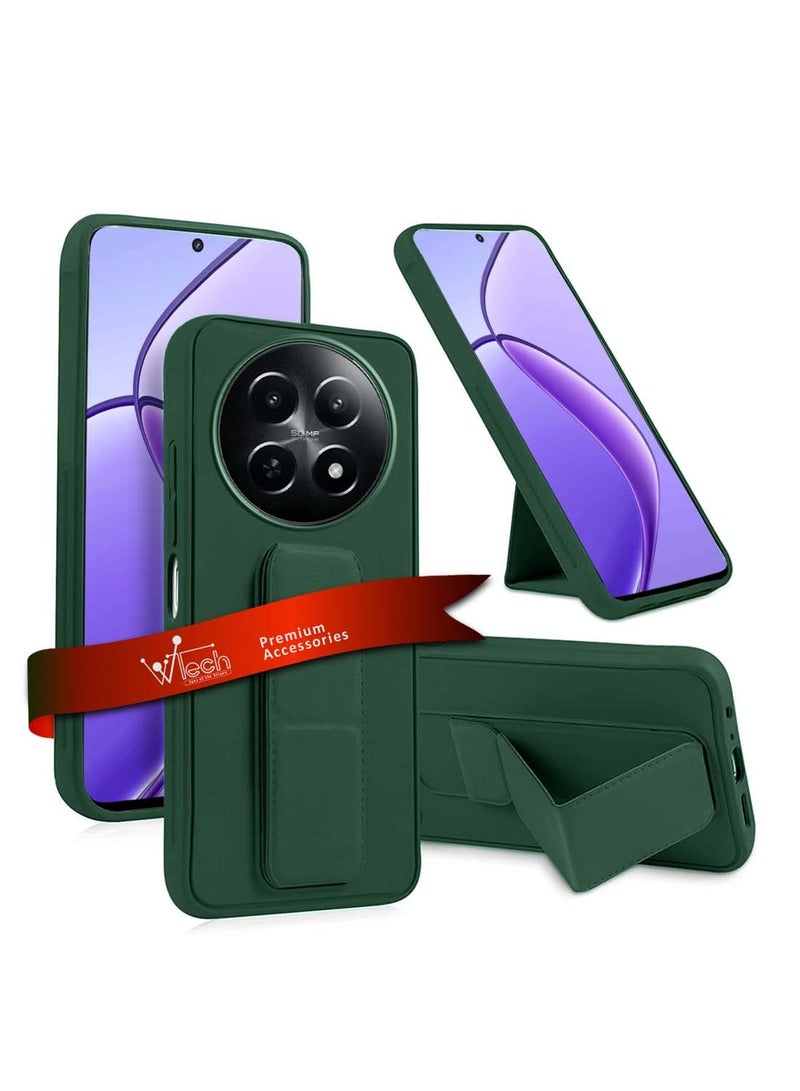 دبليو تيك Realme 12x 5G 2024 قبضة يد بمسند مغناطيسي قابل للطي وقبضة إصبع مع غطاء علبة حديد مدمج - أخضر داكن - Image 1