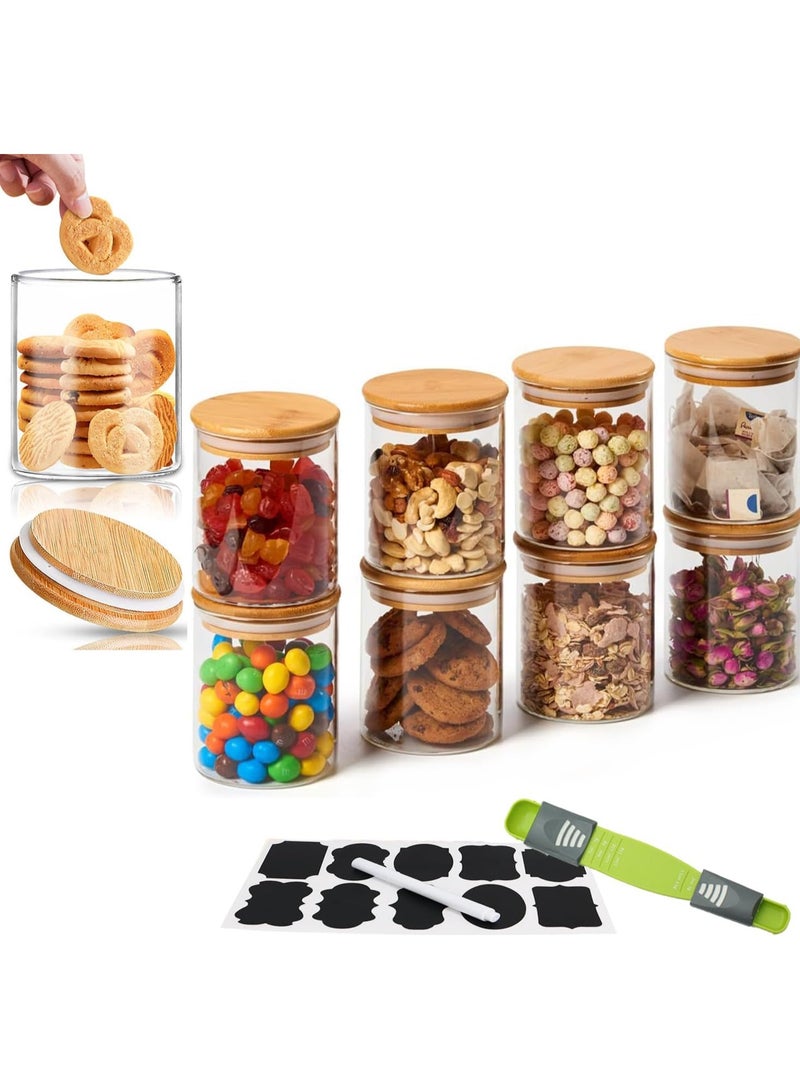 TYCOM Glass Jars Set 8cm*10cm (8 Packs), Food Storage Containers for Kitchen, Spice Jars With Labels, Marker and Spoons, Wood Lid. (Round 8p) - Image 1