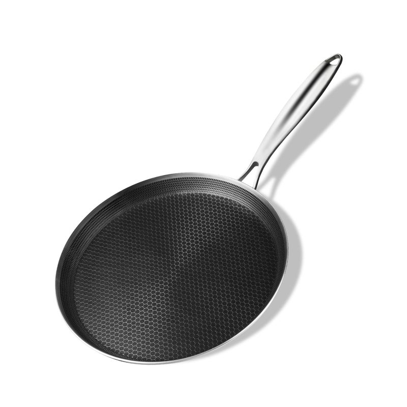 Innerwell Stainless Steel Crepe Pan 28 cm Nonstick Stainless Steel Honeycomb Coating Pancake Pan Non Stick Flat Skillet Tawa Dosa Tortilla Griddle Pan Induction Compatible PFOA Free