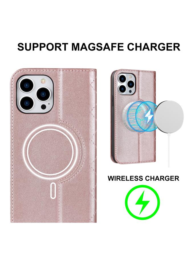 زبون جراب هاتف iPhone 13 Pro Max Rhombic MagSafe RFID مضاد للسرقة من الجلد - Image 2