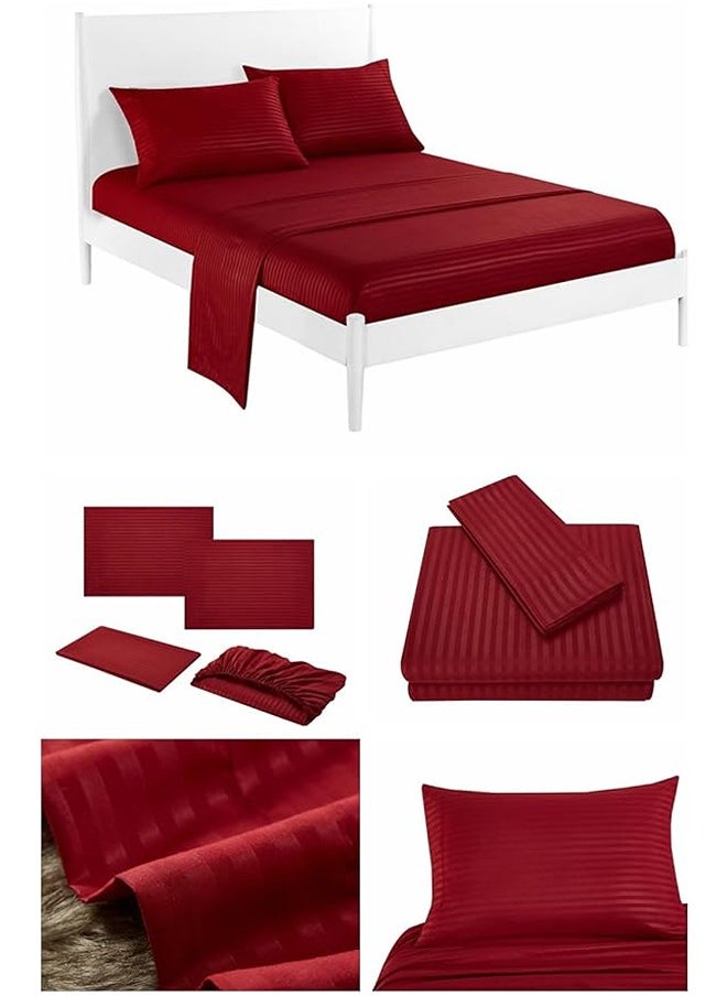 QBED Elastic Striped Sheet Set of 3 Maroon  - Image 4