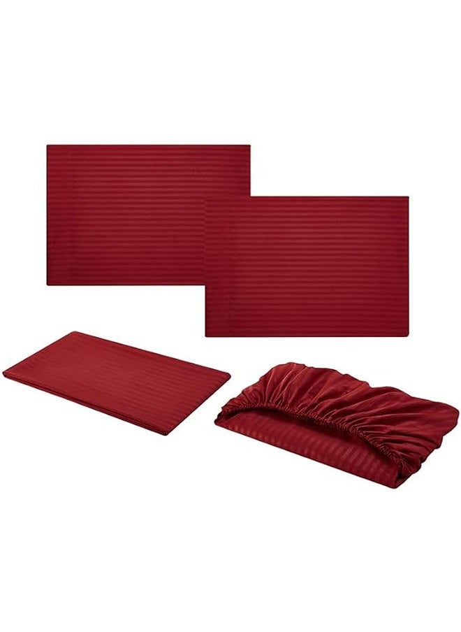 QBED Elastic Striped Sheet Set of 3 Maroon  - Image 5