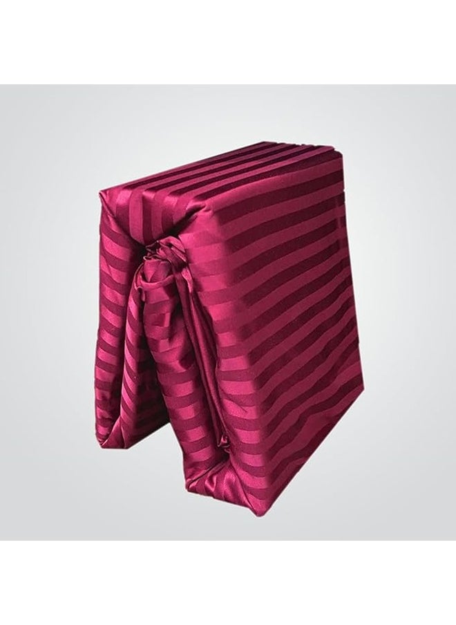 QBED Elastic Striped Sheet Set of 3 Maroon  - Image 1