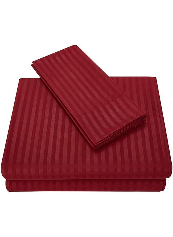 QBED Elastic Striped Sheet Set of 3 Maroon  - Image 3