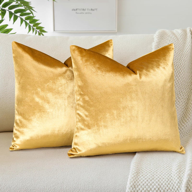JOTOM Pack of 2 Velvet Soft Solid Cushion Covers 40x40 cm 16x16 Inch Decorative Throw Pillow Covers Square Cushion Case Home Decor Pillow Cases for Couch Sofa Living Room Bedroom Gold