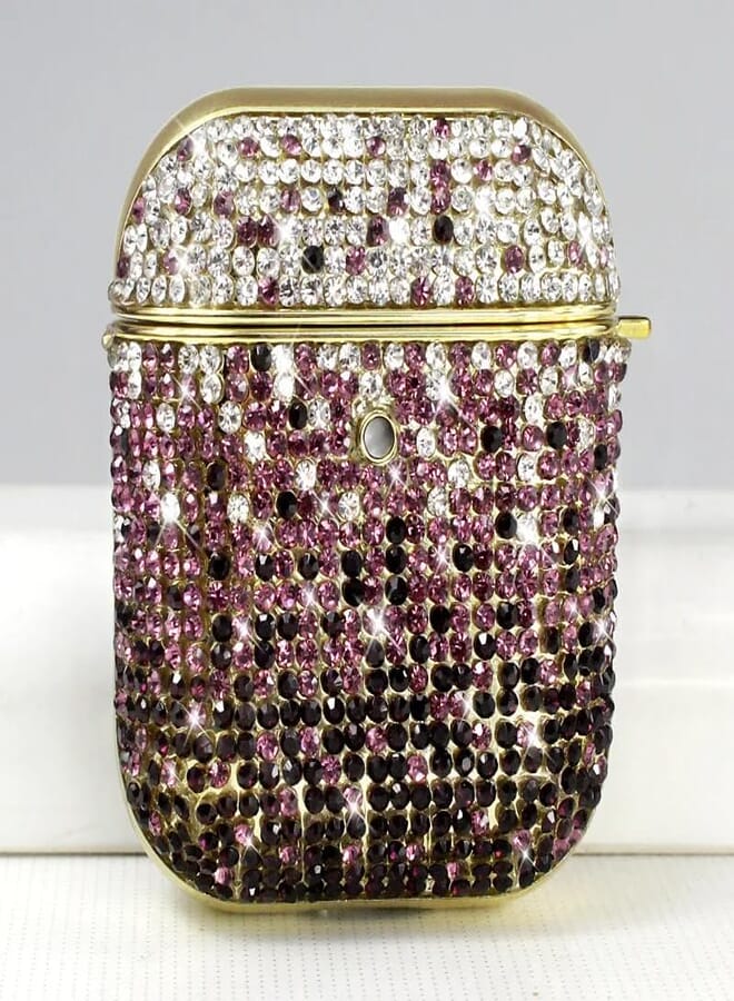 Next Next Store Luxury Gradient Diamond Case Compatible with AirPods Pro 2 with Plated Edges (Red)