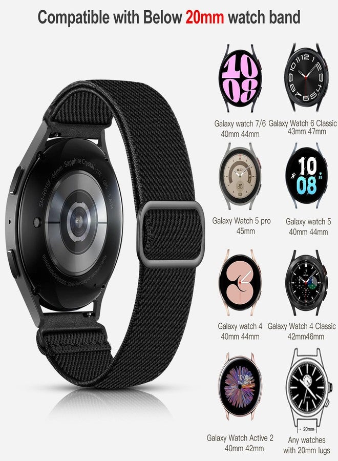 Lerobo Elastic Bands Compatible with Samsung Galaxy Watch 7 6 5 4 40mm 44mm/Watch 6 4 Classic Band 42mm 46mm 43mm 47mm/Galaxy Watch 5 Pro Band 45mm/Active 2,3Pack 20mm Soft Adjustable Nylon Sport Band - Image 4