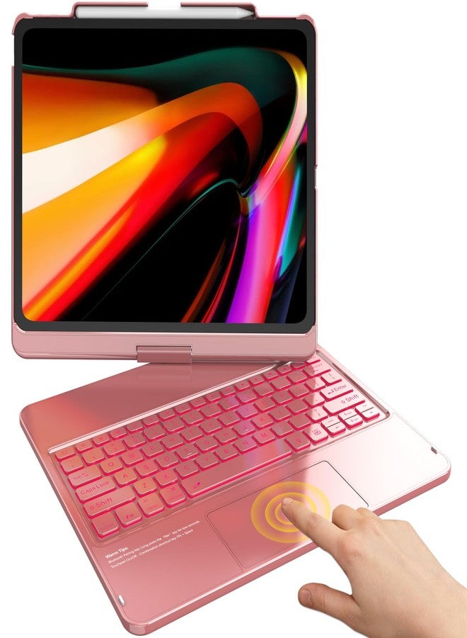 TQQ iPad Air 13 Inch Case Keyboard (M3 2025 / M2 2024), iPad Pro 12.9 (6th, 5th, 4th, 3rd Gen) Keyboard - 360° Rotatable, 7-Color Backlight, Multi-Touch Trackpad, Thin & Light (Pink) - Image 1