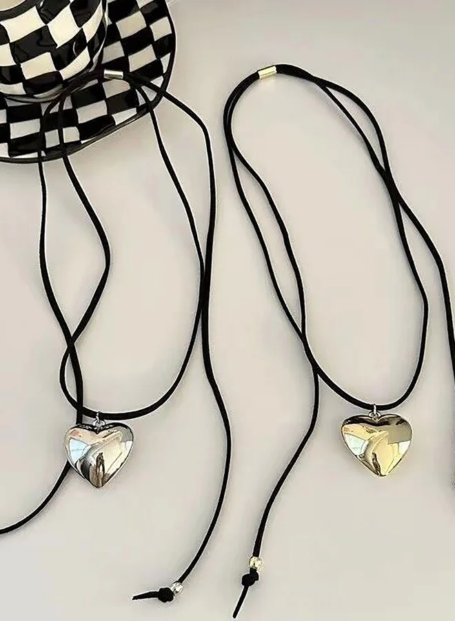 Take Two Set of 2 - Heart Pendant Necklace with Tie Closure