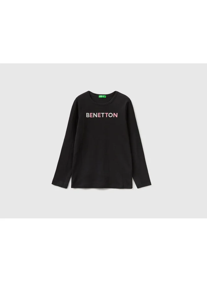 UNITED COLORS OF BENETTON Long Sleeve T-Shirt With Glitter Print